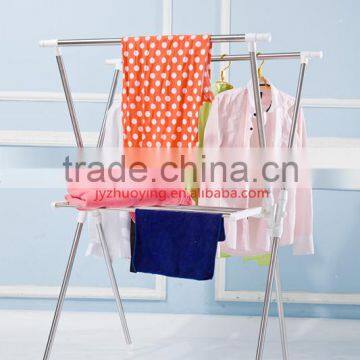 Double-pole Foldable stainless steel cloth rack for hanging clothes