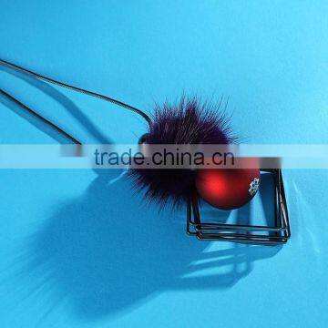 Chunky Ball Metal Square Pendant Necklace Winter Mink Fur Ball Pendant Necklace Geometric Sweater Necklace