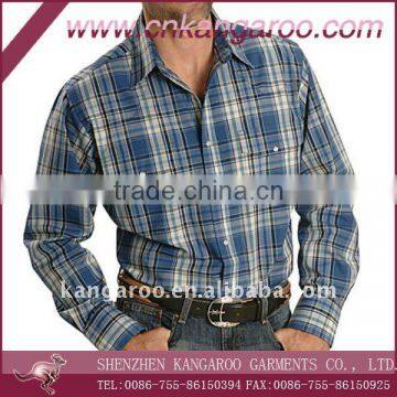 Men's cotton Wrinkle Resistant Blue Plaid Western Shirt