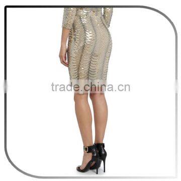 Shiny Golden Scallop Trims Lady Sequin Skirt photo-3