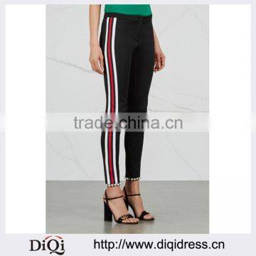 Wholesale Women Apparel Zipped Bead Faux Pearl Cuffs Black Jersey Trousers(DQE0365P)