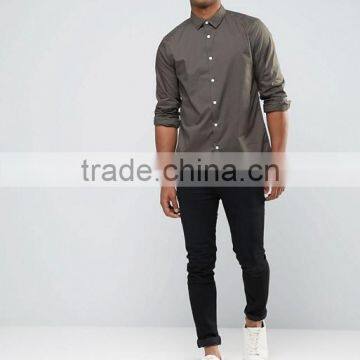 Custom Long Sleeve Spread Collar Mens Pre-Shrunk 55% Cotton 45% Polyester Breathable Comfort Fit Casual Grey Plain Shirts photo-4