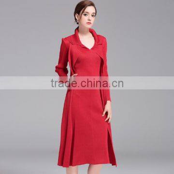 Elegant OL ladies slim fitting fake two pieces plicated dress