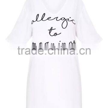 Custom Logo Design Women Nightie V Neck Rayon&Spandex Nightgown With Drop Sleeve Front Print T-Shirt Dress photo-4