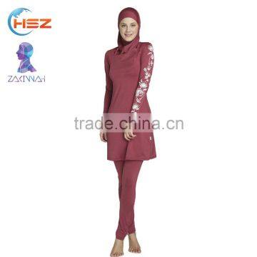 Zakiyyah 5585 African Wholesale Chinlon Farbic for Islamic Swimsuit Custom Swimwear With Lace Embroidery Print Sleeve Design photo-3