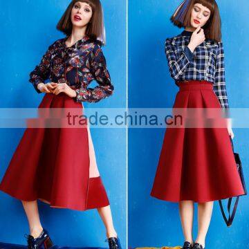 2015 Winter Hot Sale Womens A-Line High Waist Patchwork Long Skirt photo-4