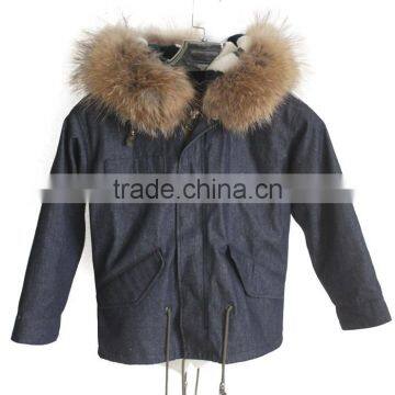 Myfur Latest Design Kids Jeans Parka With Sheep Shearing Fur Lining And Raccoon Fur Hooded Parka for Children photo-5