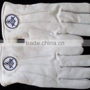 Masonic Craft Regalia white Leather Square & Compass Emblem Glove