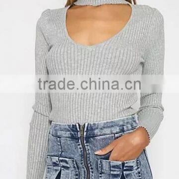 Runwaylover EY2350B Sexy Deep V-Neck Ladies Fashion Halter Tight T-Shirts photo-2