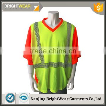 100% polyester hi vis V-neck ANSI 107-2015 night use safety t-shirt