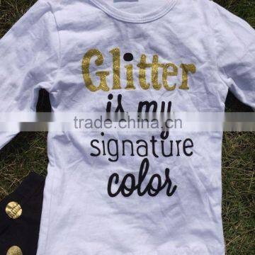 New Design Kids Girls Glitter Print Top Clothing Winter Clothes Hot Sell Ruffle Pant Black Gold Dot Pant photo-4