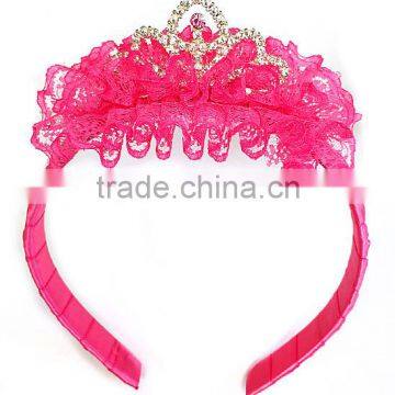 Latest Girls Fuchsia Crystal Tiara Cute Little Girl Hair Band Fancy Kids Headband HA90423-30