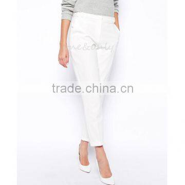 2014 smart ankle grazing trousers elegant poly blended lady white pants P0005