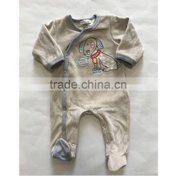 75% Cotton 25% Polyester Velour Baby Boys Footed Romper photo-3