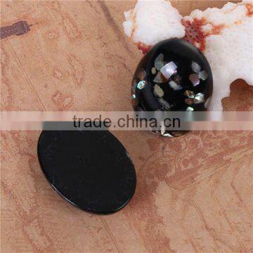 Resin & Shell Mosaic Dome Seals Cabochon Oval Black photo-3