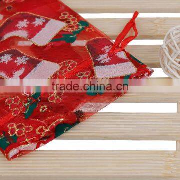 Hot Sale Red Christmas Stocking Pattern Polyester Jewelry Drawstring Gift Bags photo-2