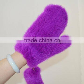 SJ932-01 Lady Cute New Product Purpla Mink Fur Knitting Fingerless Gloves