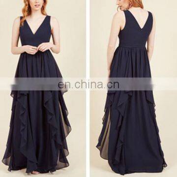 Long Black V Neck Chiffon Party Dress