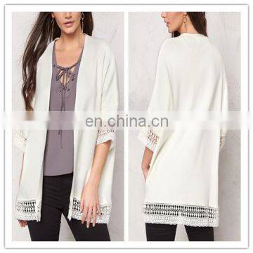 White Kimono Cardigan For Women With Lace Trim