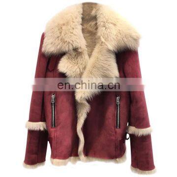 Winter Wholesale Custom Long Sleeve Real Sheep Fur Pure Leather Jacket