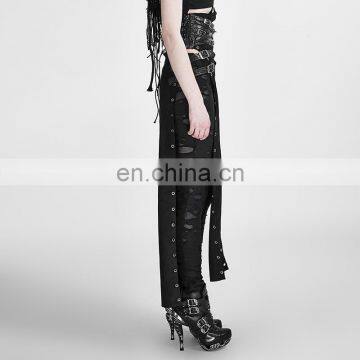Q-298 Punk Rave Women's Black Long High Waisted Split Skirt photo-3