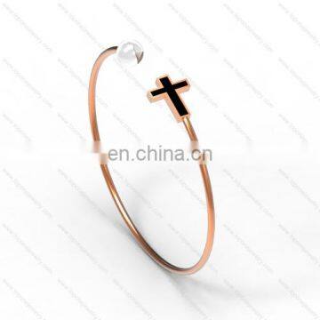 Stainless steel CZ stone jewelry copper cross thin bangle design