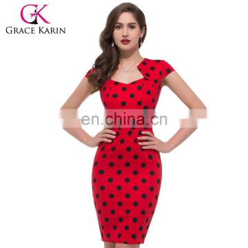 Grace Karin High Quality Cap Sleeve Cotton Red Vintage Retro style Pencil Dress CL007597-2