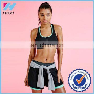 Yihao 2015 Ladies Custom Sports Gym Front Zip Sports Bra Singlet Crop Tank Top Tops