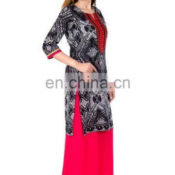 Embroidered black color white dot print beautiful lady kurti manufacturer India