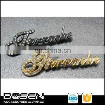 handbag accessories,gold metal letter logo with rhinestones