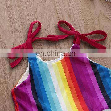 2019 Summer Rainbow Toddler Bodysuit Striped TuTu Kids Rompers Infant Girls Lace Dress Skirt 0-3years photo-5