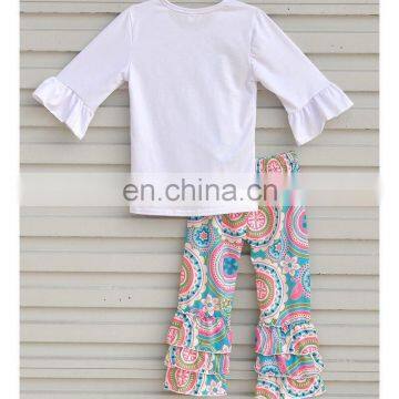 EASTER Day Spring Fall Winter Girls Boutique Outfits White Ruffle Sleeved Tshirt Top 2pc Set photo-3