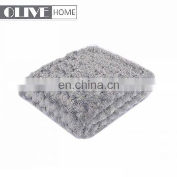 Low Price Supet Soft Comfortable Faux PV Fur Mink Blanket With Brushed Rose Pattern photo-3