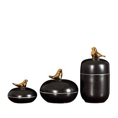American Nordic Simple Gild Bird Hand Made Blue Black Ceramic Vase For Living Room photo-5