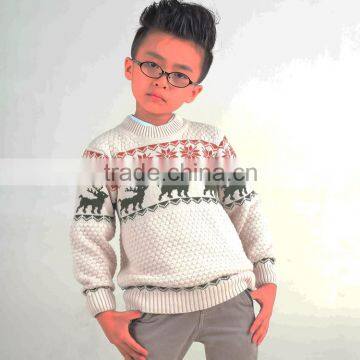 Beige color round neck deer knitting pattern christmas sweater for school children