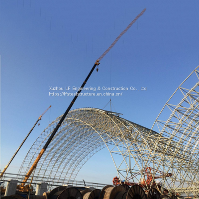 Long Span Space Frame Structure Outdoor Light Steel Waterproof Storage Shed For Coal Storage