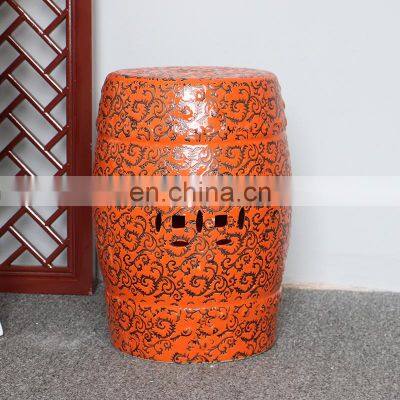 Beautiful orange color glazed porcelain chinese stools for garden and indoor