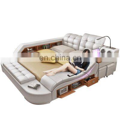 Luxury Modern Style Leather Sofa Wood Beds Room Furniture for Home or Hotel photo-2