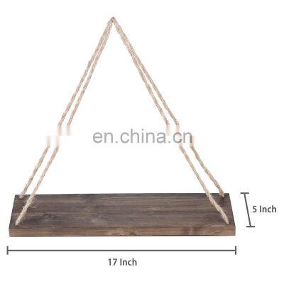 On the wall Decorative rustic wood hanging rope swing shelves for flowers