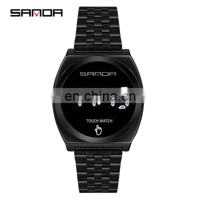 SANDA 8012 Mens Fashion Digital Business Watches Calendar Stainless Steel Week Display Back Light Wristwatch