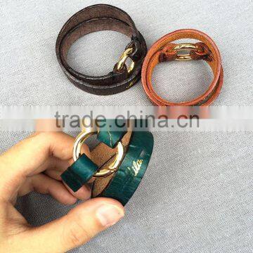 Personality High Feshion Genuine Leather Crocodile Parttern Crack Vintage Retro Style Hand Make Bracelet for Mens photo-4