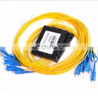 Manufacturing high quality ftth abs box PLC splitter 1x8 1x16 optical coupler with connectors SC/UPC