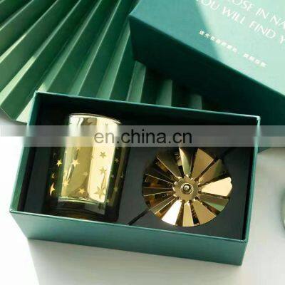 Luxury Custom Packaging Box Scented Jasmine Oud Fragrance Label Foil Electroplating Gold Carousel OEM Soy Wax Candle