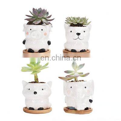 Home Decor Accessories Flower Pots Bulk Ceramic Plant Cute Elephant White Planters Pot Small Mini Plants Animal Dog Planter