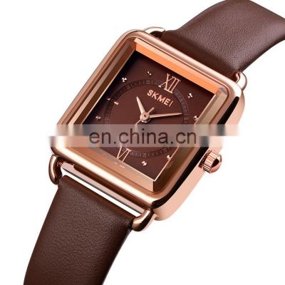 New Arrival Skmei 1702 Customized logo Watch Women Red Leather Quartz Wristwatch 30m Waterproof