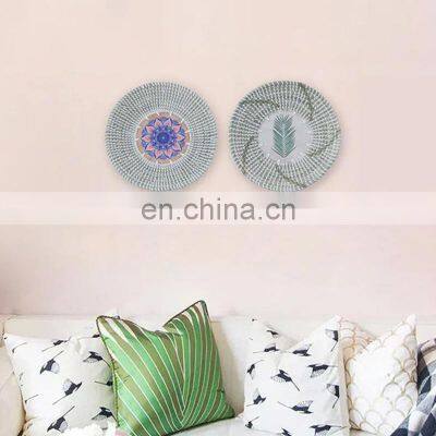 NEw Design Handwoven Woven Seagrass Basket Wall Decor Weave Straw Placemat With Printing Wood Art Decor Placemat Wholesale