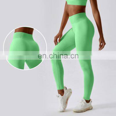 High Waist Seamless Ribbed Leggings Factory Supply Sports Women Fitness Four Way Stretch Pants