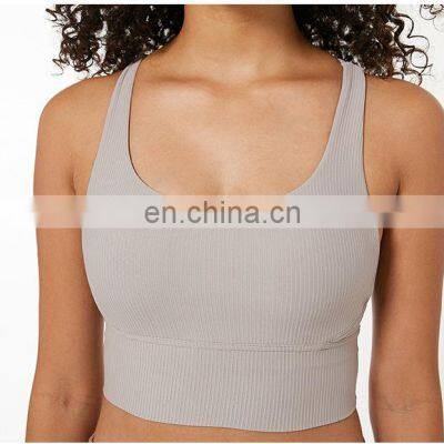 Custom New 75% Nylon 25% Spandex Thread Fabric Ladies Gym Wear Strappy Sports Bra Top Fitness Bra for Women photo-2