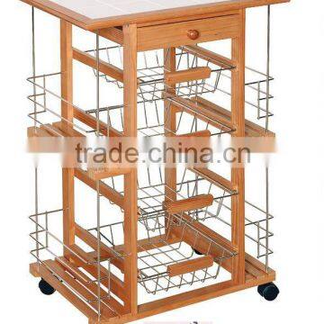 Pine wood Kitchen cart w/seasoning rack