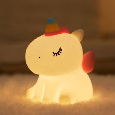 EGOGO Children's Unicorn Creative Silicone Table Lamp USB Rechargeable Animal Lamp Bedroom Night Silicon Night Light For Kids